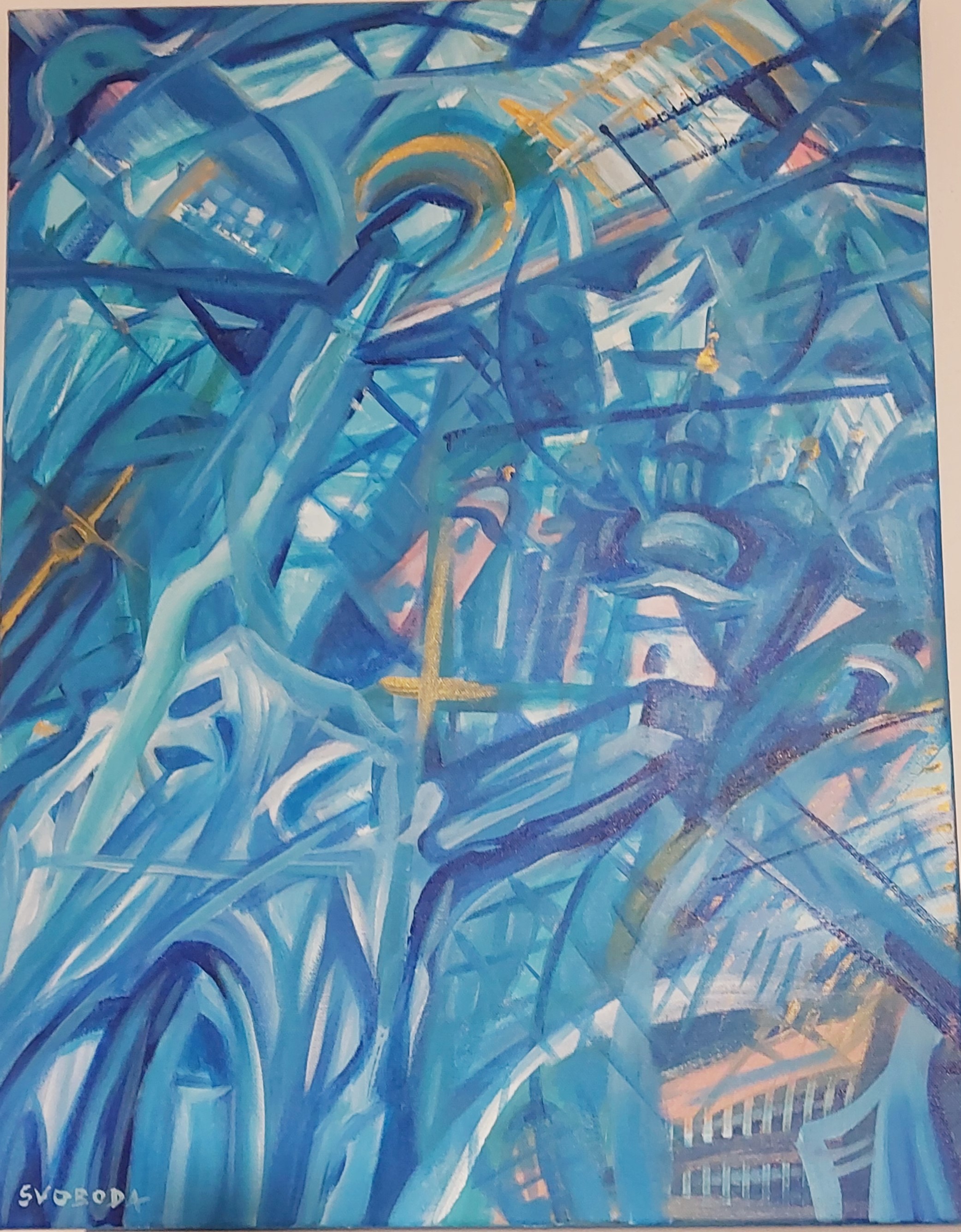 Kostel sv. Vavrince 2022 akryl 65 x 50 cm 